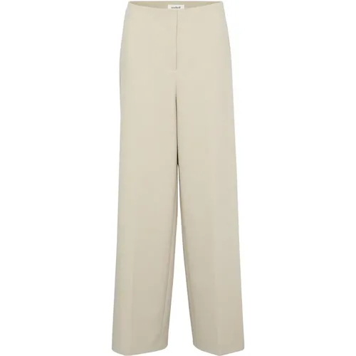 Wide Long Pants Oatmeal , female, Sizes: XL, 2XL, L, XS - Soaked in Luxury - Modalova