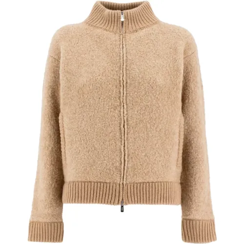 Camel Teddy Bomber Jacket , female, Sizes: S, L - Fedeli - Modalova