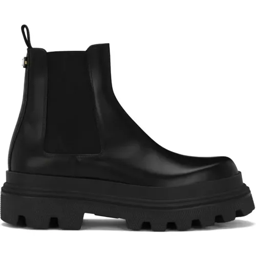 Schwarze Leder Chelsea Stiefel , Herren, Größe: 44 1/2 EU - Dolce & Gabbana - Modalova