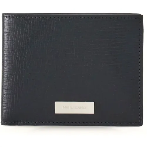 Schwarze Brieftasche aus genarbtem Kalbsleder mit Kartenfächern - Salvatore Ferragamo - Modalova