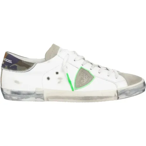 Weiße Sneakers mit fluoreszierender Paspelierung , Herren, Größe: 41 EU - Philippe Model - Modalova