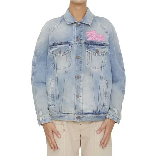 Light Denim Jacket Spray , male, Sizes: S, M - Palm Angels - Modalova