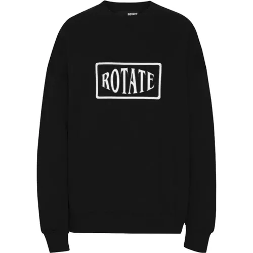 Oversized Schwarzer Sweatshirt mit Gesticktem Logo , Damen, Größe: S - ROTATE Birger Christensen - Modalova