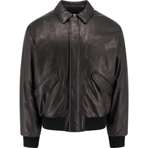 Leather Padded Jacket with Ribbed Profiles , male, Sizes: M, L - Saint Laurent - Modalova