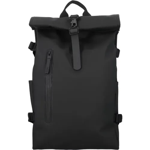 Schwarzer Rolltop Rucksack Handtasche - Rains - Modalova