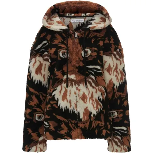 Brauner Animal-Print-Pullover mit Kunstpelz , Damen, Größe: S - JW Anderson - Modalova