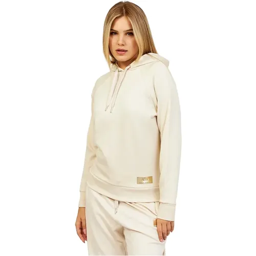 Beiger Cropped Sweater mit Logo Patch , Damen, Größe: XL - Armani Exchange - Modalova