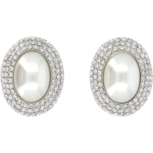 Silver Crystal Oval Pearl Earrings , female, Sizes: ONE SIZE - Alessandra Rich - Modalova