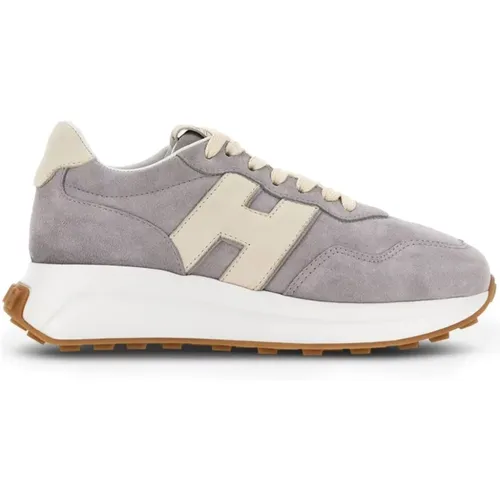 Grey Calf Leather Sneakers with Beige Logo , female, Sizes: 3 UK, 5 1/2 UK, 2 UK - Hogan - Modalova