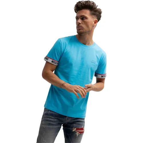 Basis Blau Herren T-Shirt , Herren, Größe: L - Moschino - Modalova