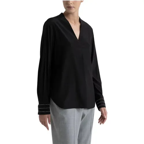 Seiden-Crepe-de-Chine-Bluse mit V-Ausschnitt , Damen, Größe: XS - PESERICO - Modalova