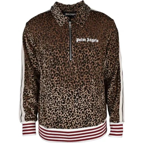 Leopard Print Sweatshirt mit Reißverschluss - Palm Angels - Modalova