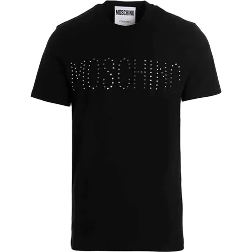 Short Sleeve T-Shirt with Strass Logo , male, Sizes: L, S, M - Moschino - Modalova