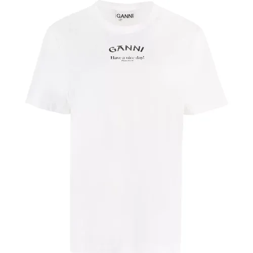 Entspanntes O-Ausschnitt T-Shirt , Damen, Größe: L - Ganni - Modalova