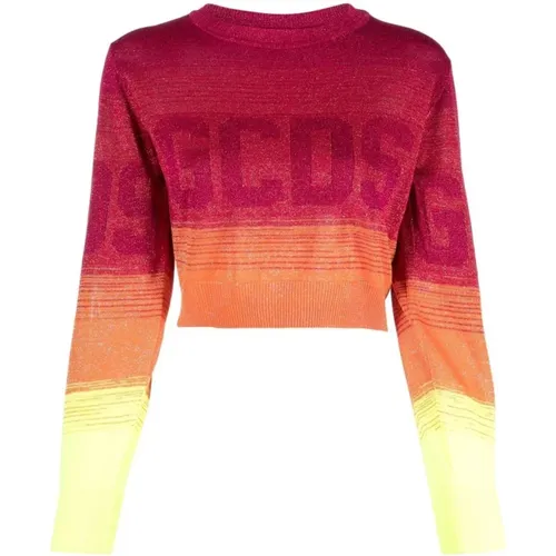 Rosa Lurex Cropped Sweater , Damen, Größe: M - GCDS - Modalova