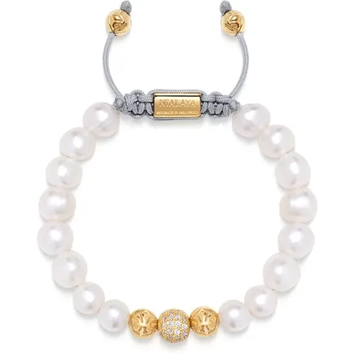 Women`s Beaded Bracelet with White Sea Pearl and Gold - Nialaya - Modalova