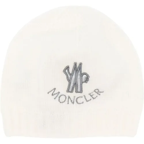 Ribbed Kids Hat with Grey Logo Embroidery , female, Sizes: 2XS, 3XS - Moncler - Modalova