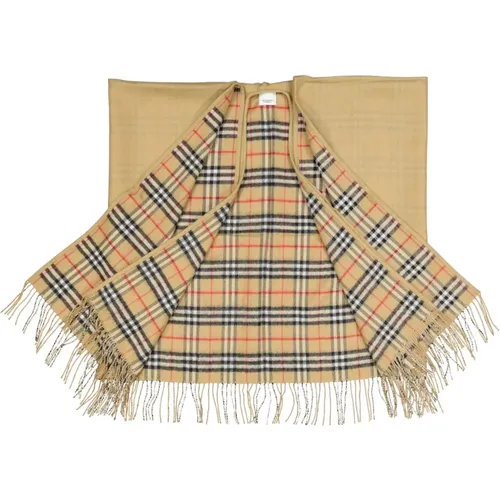 Reversible Wool Cape with Fringed Edges , unisex, Sizes: ONE SIZE - Burberry - Modalova