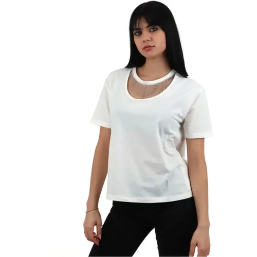 Baumwoll-T-Shirt mit Strassanhängern , Damen, Größe: XS - Liu Jo - Modalova