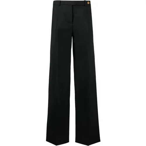 Tailored Wide-Leg Trousers with Embossed Button , female, Sizes: S - Versace - Modalova