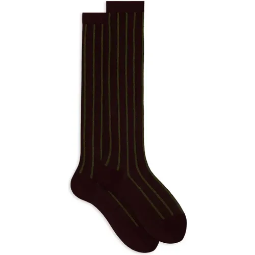 Burgundy Twin-Rib Cotton Socks , Damen, Größe: S - Gallo - Modalova