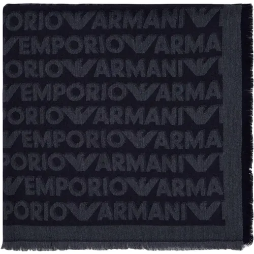 Blauer Logoaufdruck Viskose Schal - Emporio Armani - Modalova