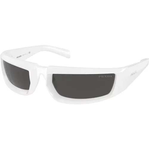 Weiß/Dunkelgrau Sonnenbrille , Herren, Größe: 63 MM - Prada - Modalova