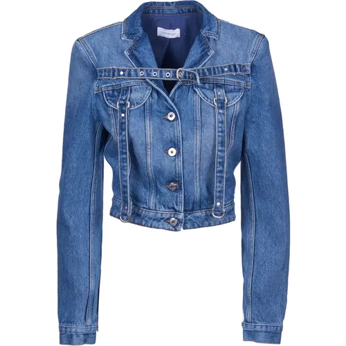 Blaue Pinafore Metal Denim Jacke,Blaue Jeansjacke mit Gürteldetail - Off White - Modalova