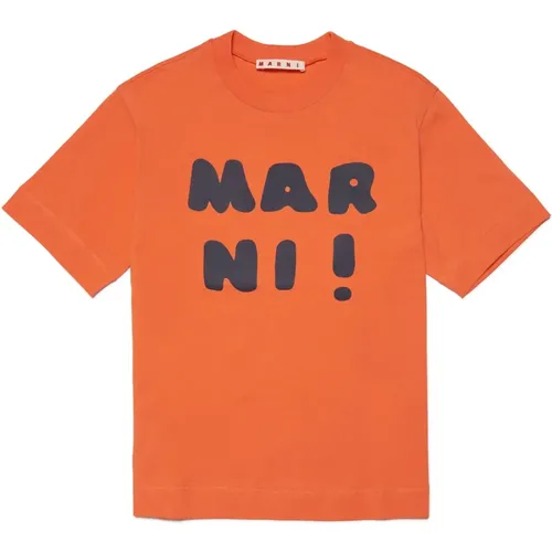 Logo Rundhals Jersey T-Shirt Marni - Marni - Modalova