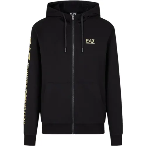 Schwarzer Baumwoll-Hoodie Mit Durchgehendem Reißverschluss , Herren, Größe: XS - Emporio Armani EA7 - Modalova