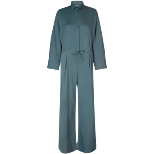 Blue-Grey Long-Sleeved Jumpsuit , female, Sizes: S, XS, M, L - Samsøe Samsøe - Modalova