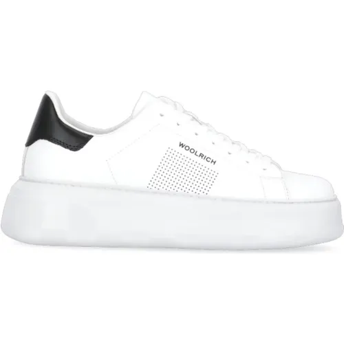 Leather Sneakers with Perforated Details , female, Sizes: 6 UK, 7 UK - Woolrich - Modalova