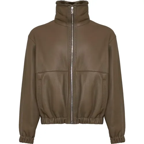 Shearling Leder Blouson Jacke,Shearling Jacke mit Gesteppten Profilen - Fendi - Modalova