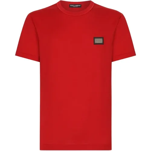 Plaque Cotton T-Shirt - Stylish and Comfortable , male, Sizes: M - Dolce & Gabbana - Modalova