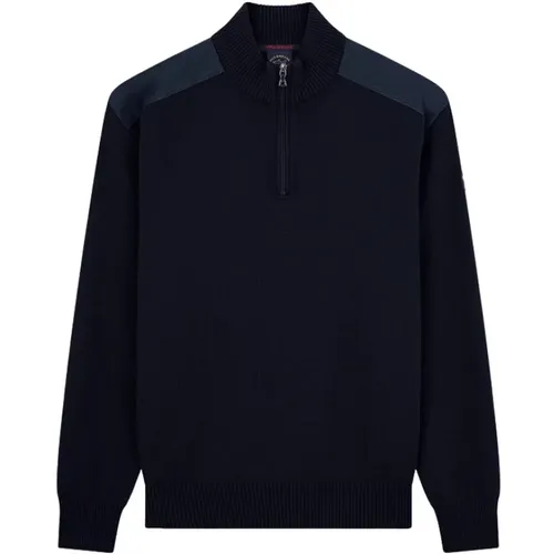 Blauer Woll-Halb-Reißverschluss-Pullover mit Logo-Patch - PAUL & SHARK - Modalova