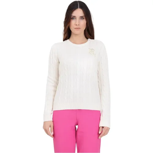 Cremefarbener Pullover mit Goldener Logo-Stickerei , Damen, Größe: S - Ralph Lauren - Modalova