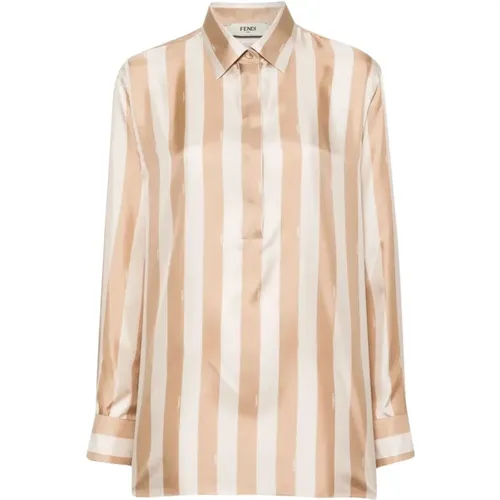 Striped Silk Twill Shirt , female, Sizes: M - Fendi - Modalova