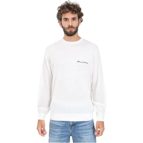 Weißer Crewneck Pullover mit Logo-Stickerei , Herren, Größe: 2XL - Armani Exchange - Modalova