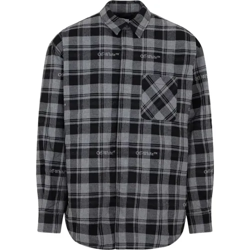 Grey Check Flannel Over Shirt Aw23 , male, Sizes: M - Off White - Modalova