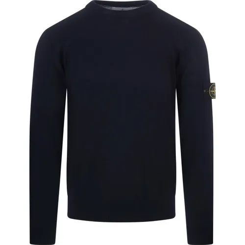 Blauer Crew-Neck Wollpullover , Herren, Größe: 2XL - Stone Island - Modalova