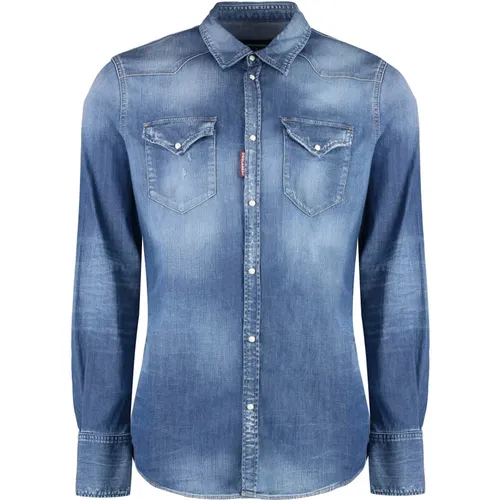 Stone Washed Denim Hemd , Herren, Größe: M - Dsquared2 - Modalova