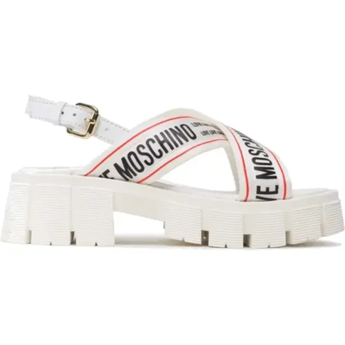 Weiße Sandale mit Bandriemen und Logo-Schriftzug - Love Moschino - Modalova
