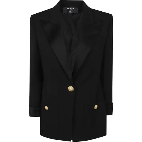 Satin Collar Fitted Jacket , female, Sizes: M - Balmain - Modalova