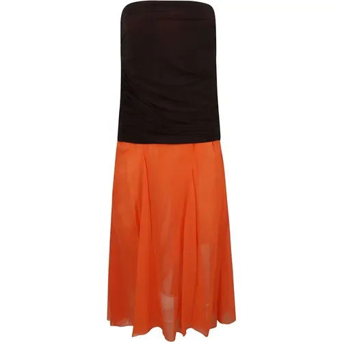 Luxuriöses Midi-Kleid mit Jersey-Chiffon-Rock - TORY BURCH - Modalova