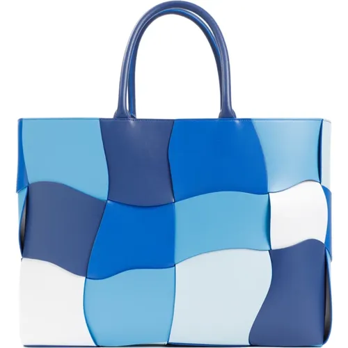 Blue Shopper Arco Leather Tote Bag , male, Sizes: ONE SIZE - Bottega Veneta - Modalova