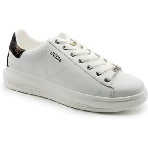 Weiße und braune Ledersneaker - Guess - Modalova