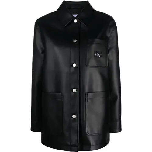 Faux leather utility jacket , female, Sizes: XS, S - Calvin Klein Jeans - Modalova