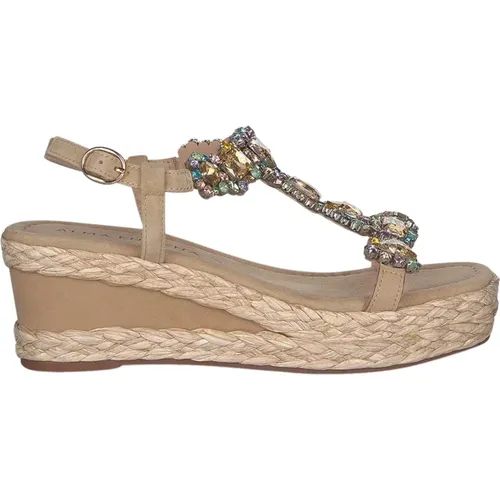 Rhinestone Wedge Sandal with Braided Detail , female, Sizes: 5 UK, 7 UK, 6 UK, 8 UK, 9 UK, 3 UK, 2 UK, 4 UK - Alma en Pena - Modalova