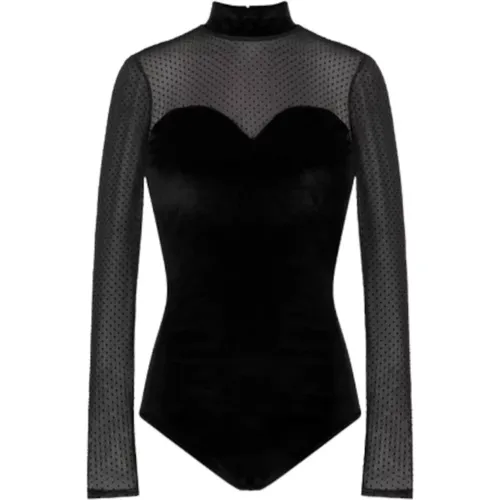 Velvet Bodysuit with Sheer Details , female, Sizes: XL, M, S - Naf Naf - Modalova