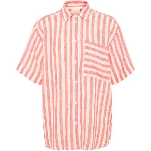 Red Stripe Linen Shirt Blouse , female, Sizes: S, M, 3XL, XS, 2XS, L, XL, 2XL - Part Two - Modalova